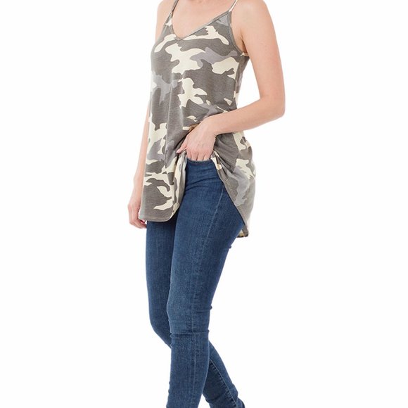 Spaghetti Strap Reversible Cami - Green Camo Print - Picture 10 of 11